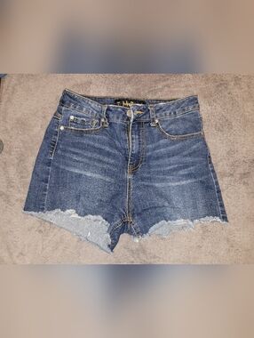 Indigo Rein Distressed Blue High-Rise Denim Shorts